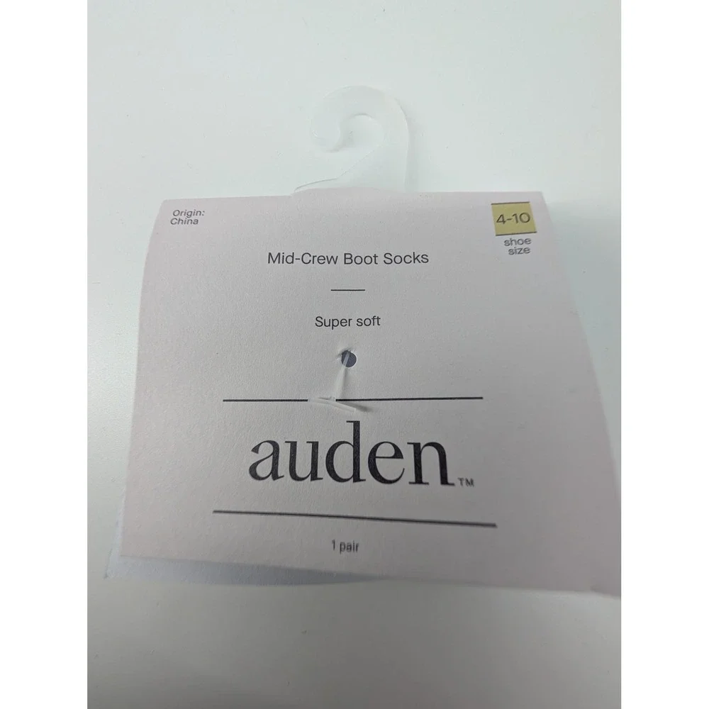 Auden Mid-Crew Boot Socks Womens 4-10 Black New 3 Pairs Ribbed Super Soft